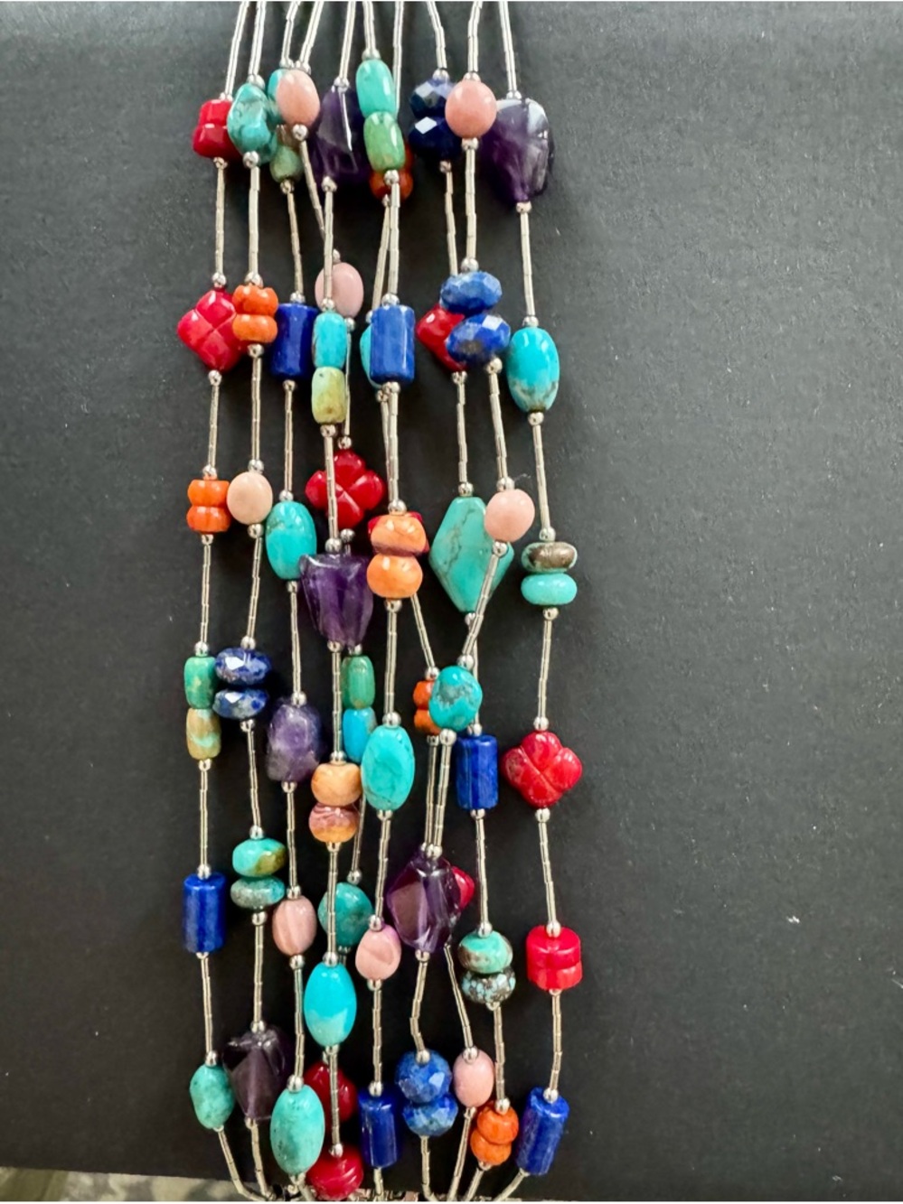 Fabulous Vibrant Silver Multicolor Beaded Multi-Strand Bracelet - Gemstone Mix - Picture 3 of 9